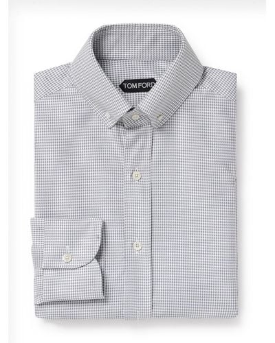 Tom Ford Slim-fit Button-down Collar Puppytooth Cotton And Lyocell-blend Shirt - Gray