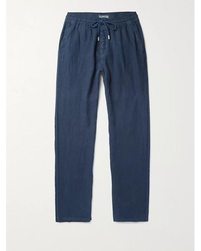 Vilebrequin Pacha Wide-leg Linen Drawstring Trousers - Blue