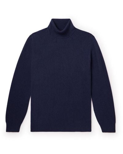 Brunello Cucinelli Ribbed Cashmere Rollneck Sweater - Blue