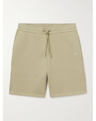 Ami Paris Straight-leg Logo-embossed Cotton-blend Jersey Drawstring Shorts - Natural