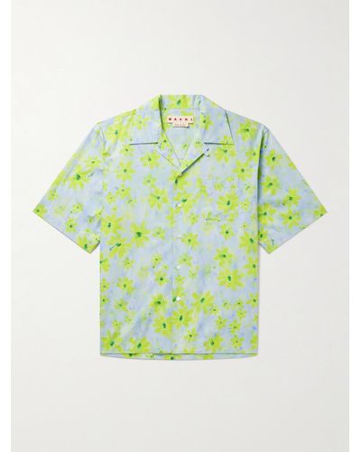 Marni Camicia in popeline di cotone floreale con colletto convertibile - Verde