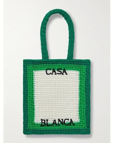 Casablancabrand Tote bag in cotone lavorato all'uncinetto con logo ricamato - Verde