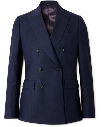 Paul Smith Double-breasted Pinstriped Wool Suit Jacket - Blue