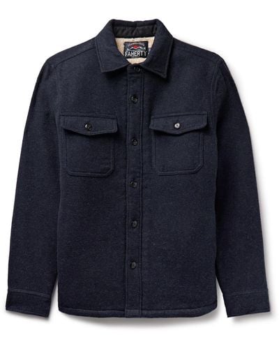 Faherty Cpo Fleece-lined Organic Cotton And Wool-blend Flannel Overshirt - Blue