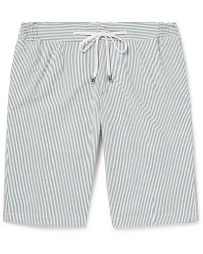 De Petrillo Straight-leg Striped Cotton-seersucker Drawstring Shorts - Gray