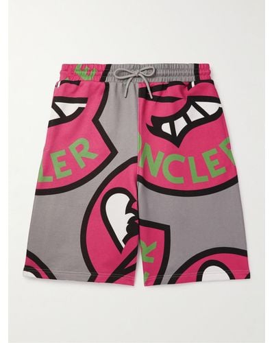 Moncler Straight-leg Logo-print Cotton-jersey Drawstring Shorts - Pink