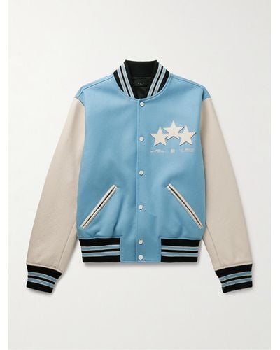 Amiri Appliquéd Wool-blend And Leather Varsity Jacket - Blue