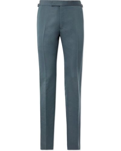 Tom Ford Shelton Straight-leg Cotton And Silk-blend Suit Pants - Blue