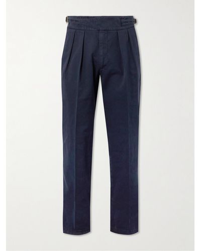 Rubinacci Manny Tapered Pleated Cotton-twill Pants - Blue