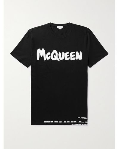 Alexander McQueen T-shirt in jersey di cotone con logo stampato - Nero