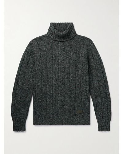 Tod's Pullover a collo alto in misto lana a coste con logo applicato - Grigio