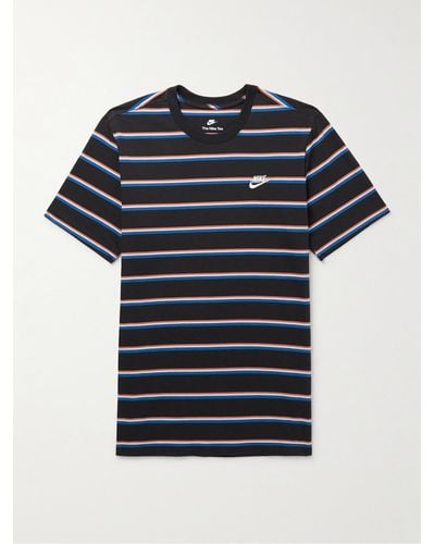Nike Sportswear Club Logo-embroidered Striped Cotton-jersey T-shirt - Blue