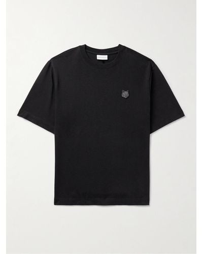 Maison Kitsuné T-shirt in jersey di cotone con logo applicato - Nero
