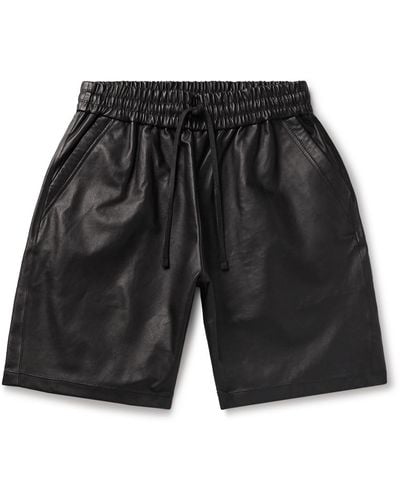 John Elliott La Straight-leg Leather Drawstring Shorts - Black