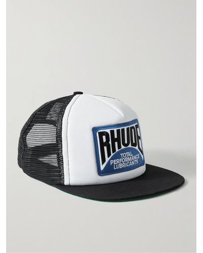 Rhude Logo-appliquéd Twill And Mesh Trucker Hat - White