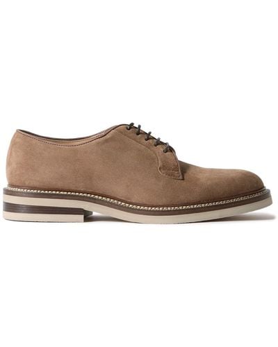 Brunello Cucinelli Leather-trimmed Suede Derby Shoes - Brown