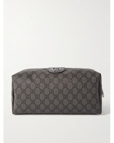 Gucci Ophidia GG Leather-trimmed Monogrammed Supreme Coated-canvas Wash Bag - Grey