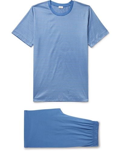 Zimmerli Striped Mercerised Filo Di Scozia Cotton-jersey Pajama Set - Blue