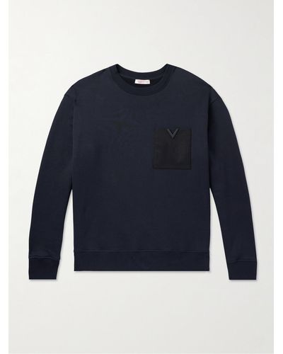 Valentino Garavani Logo-embellished Twill-trimmed Stretch-cotton Jersey Sweatshirt - Blue