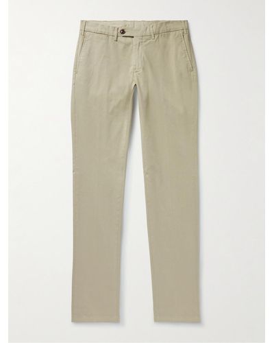 Canali Slim-fit Straight-leg Garment-dyed Cotton-blend Twill Pants - Natural