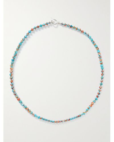 Mikia Silver And Hematite Beaded Necklace - Blue