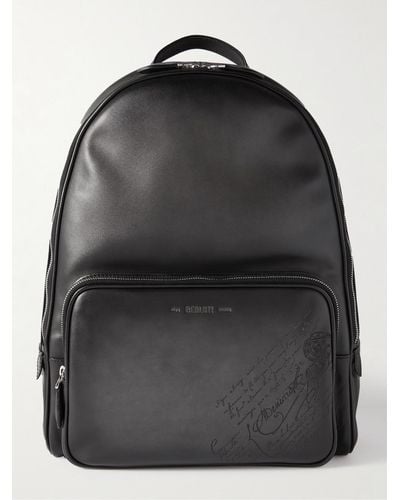 Berluti Scritto Logo-Debossed Leather Backpack - Nero