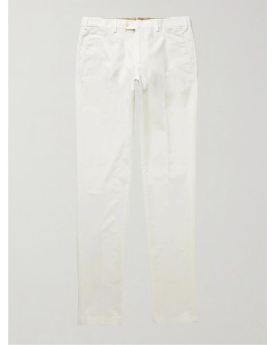 Loro Piana Slim-fit Washed Cotton-blend Trousers - White