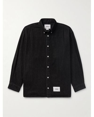 WTAPS Button-down Collar Logo-appliquéd Denim Shirt - Black
