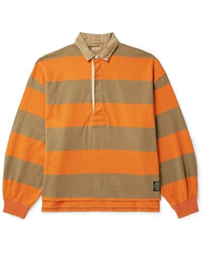 Kapital Striped Cotton-jersey Polo Shirt - Orange