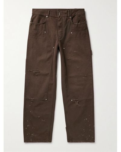 Givenchy Carpenter Wide-leg Panelled Distressed Cotton-canvas Pants - Brown