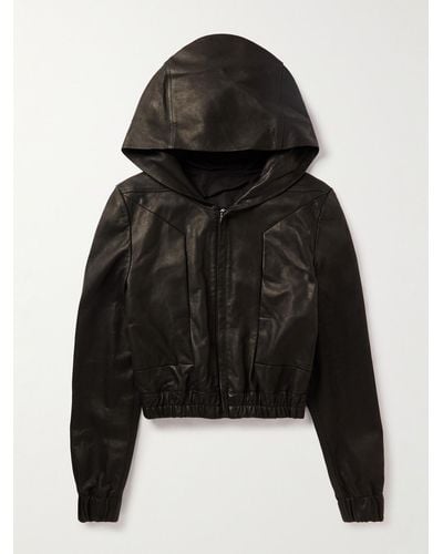Rick Owens Slim-fit Leather Hooded Bomber Jacket - Black