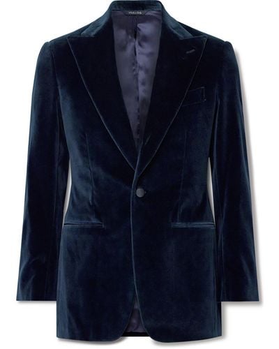 Saman Amel Slim-fit Cotton-velvet Tuxedo Jacket - Blue