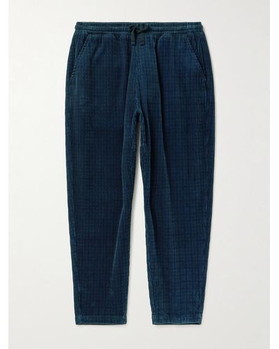 Universal Works Pantaloni a gamba dritta in velluto a coste di cotone pied-de-poule con coulisse - Blu