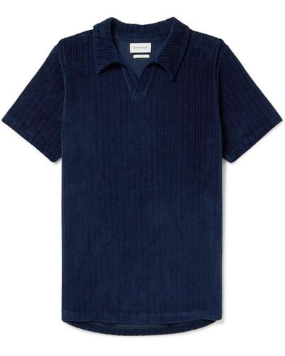 Oliver Spencer Austell Ribbed Organic Cotton-blend Terry Polo Shirt - Blue