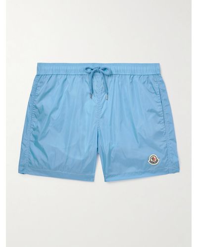 Moncler Shorts da mare medi a gamba dritta con logo applicato - Blu