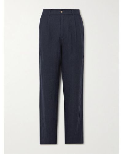 De Bonne Facture Straight-leg Pleated Linen Pants - Blue