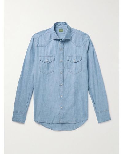 Sid Mashburn Slim-fit Cotton-chambray Western Shirt - Blue