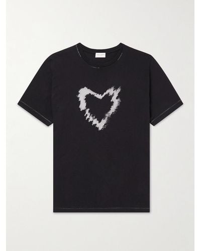 Saint Laurent Distressed Printed Cotton-Jersey T-Shirt - Nero
