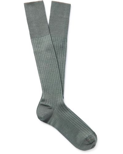 Loro Piana Ribbed Cashmere And Silk-blend Socks - Gray