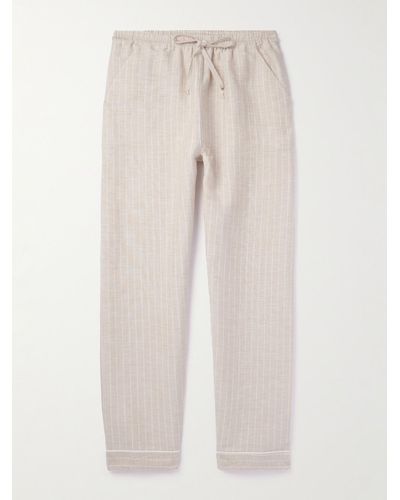 Loretta Caponi Straight-leg Striped Linen And Cotton-blend Drawstring Pants - Natural