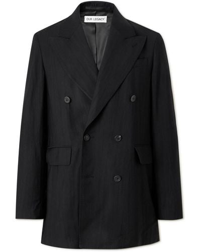 Our Legacy Sharp Double-breasted Striped Twill Blazer - Black