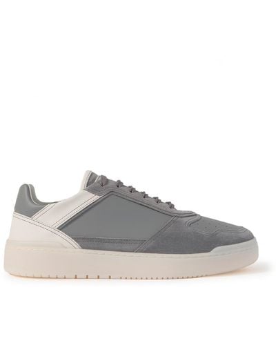 Brunello Cucinelli Slam Perforated Leather And Suede Sneakers - Gray
