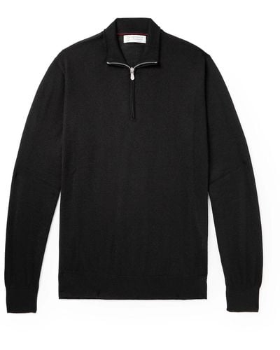 Brunello Cucinelli Cashmere And Silk-blend Half-zip Sweater - Black