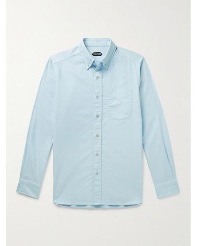 Tom Ford Camicia in cotone Oxford con collo button-down - Blu