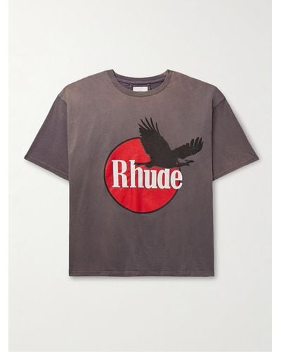 Rhude T-shirt in jersey di cotone con logo - Grigio