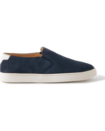 Brunello Cucinelli Leather-trimmed Suede Slip-on Sneakers - Blue