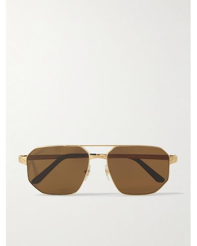 Cartier Santos De Cartier Aviator-style Gold-tone Sunglasses - Natural