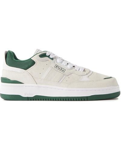 Polo Ralph Lauren Masters Sport Leather And Satin-trimmed Suede Sneakers - White