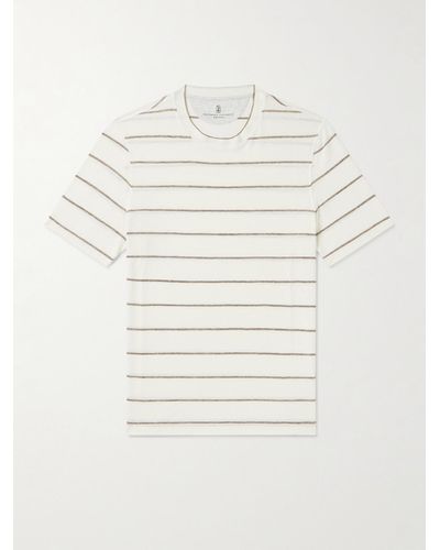 Brunello Cucinelli Gestreiftes T-Shirt aus einer Leinen-Baumwollmischung - Natur