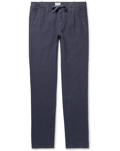 Hartford Troy Slim-fit Linen-chambray Drawstring Pants - Blue